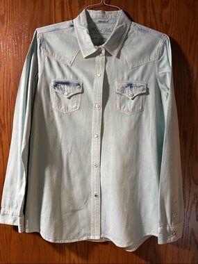 Bullhead Black Light Denim Western-Style Button-Down Shirt